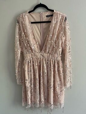 Blush Sequin V-Neck Party Dress